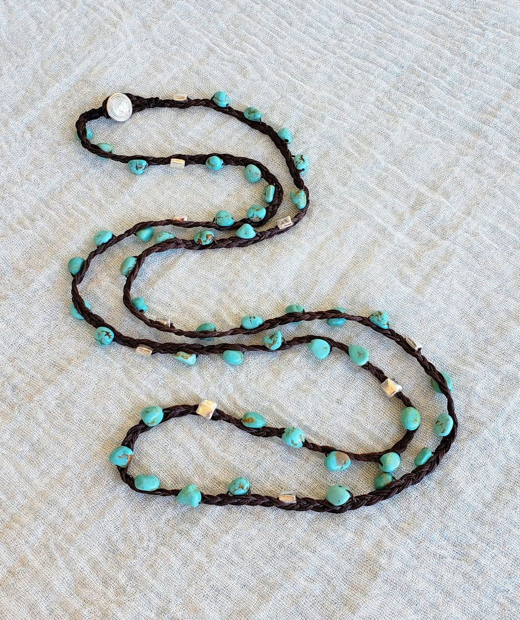 Long Kingman Turquoise Nugget and Sterling Necklace by J Leslie Designs 38