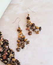 Seed Bead and Stone 3 Strand Earring in Earth