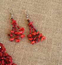 Seed Bead and Stone 3 Strand Earring in Coral