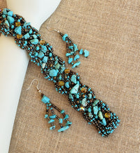 Braided Gems Bead and Stone Bracelet in Turquoise with Bronze