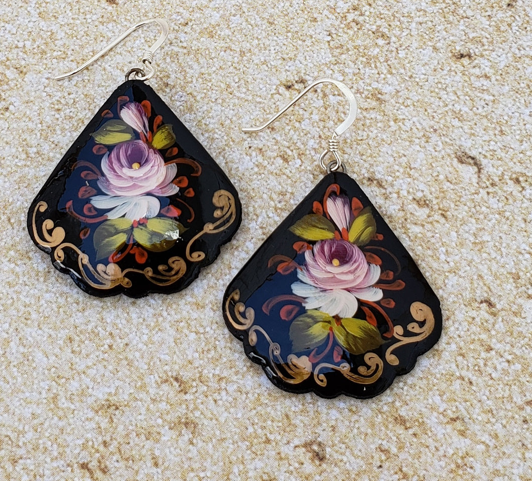 Handpainted Russian Folk Art Floral Earrings