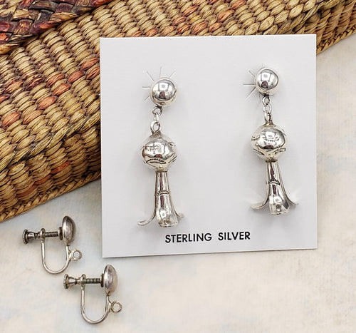 Vintage Sterling Native American Squash Blossom Earrings